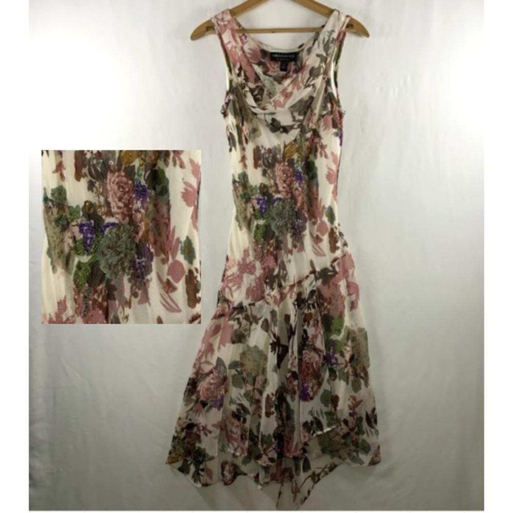 Y2K Floral Fairy Bias Handkerchief Sequin Midi Dress Size S/M Romantic Ethereal